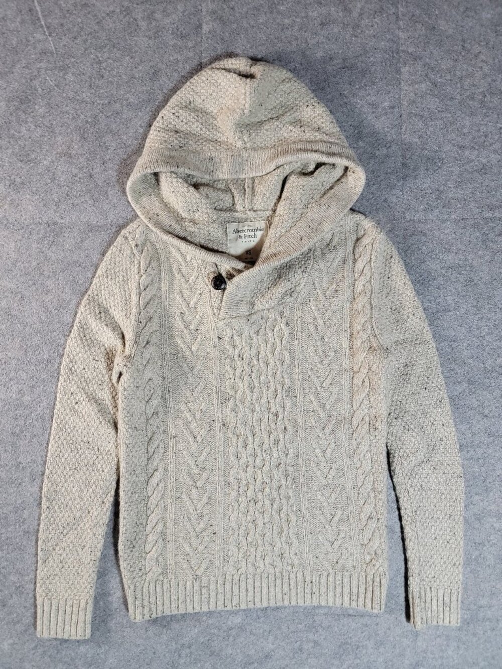 Abercrombie & Fitch Speckled Cable Knit Hooded Sweater Mens XS Oatmeal Cabincore
